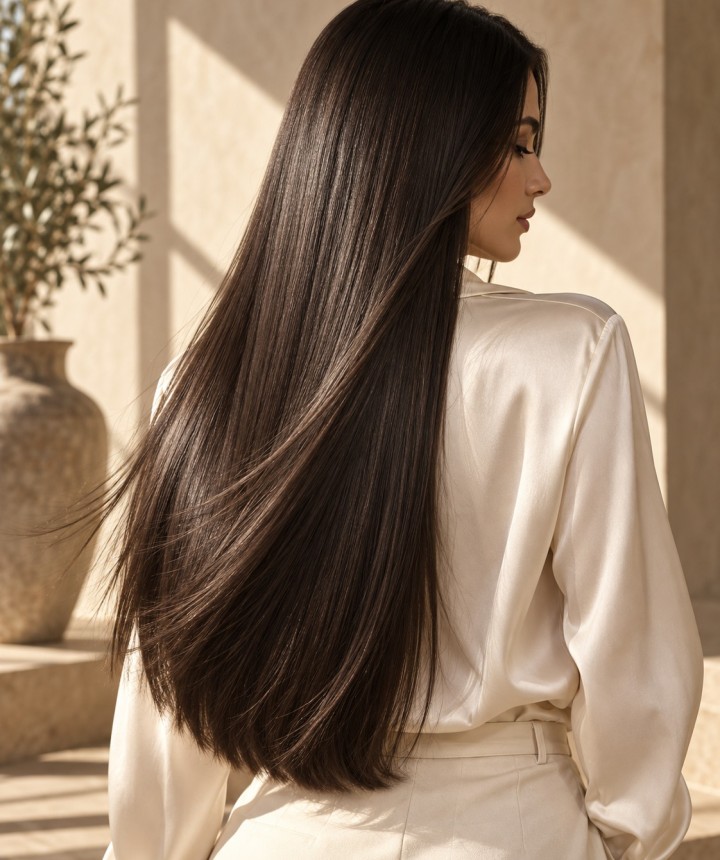 שיער ארוך וחלק בגוון חום — תמונת אווירה להמחשה